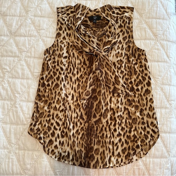J. CREW LEOPARD PRINT TIE NECK SLEEVELESS TOP SIZE XS - Picture 7 of 10